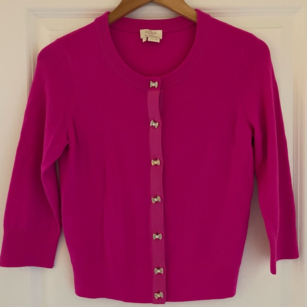 Kate Spade cropped jewel bow button cardigan.